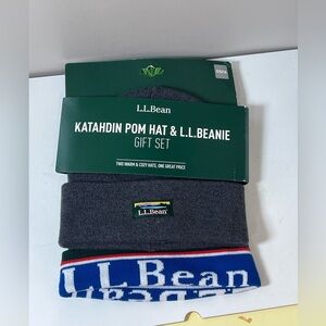 NWT L.L. Bean Set of 2 Gray and Blue Beanie Winter Hat Katahdin Gift Set